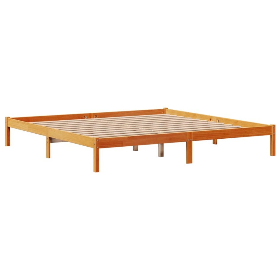 Estructura cama con cabecero madera pino marrón cera 200x200