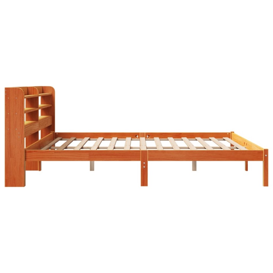 Estructura cama con cabecero madera pino marrón cera 200x200