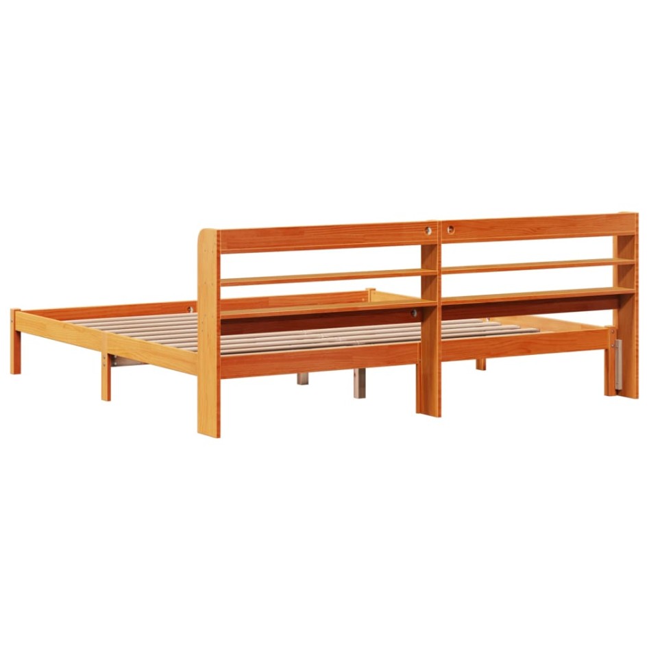 Estructura cama con cabecero madera pino marrón cera 200x200