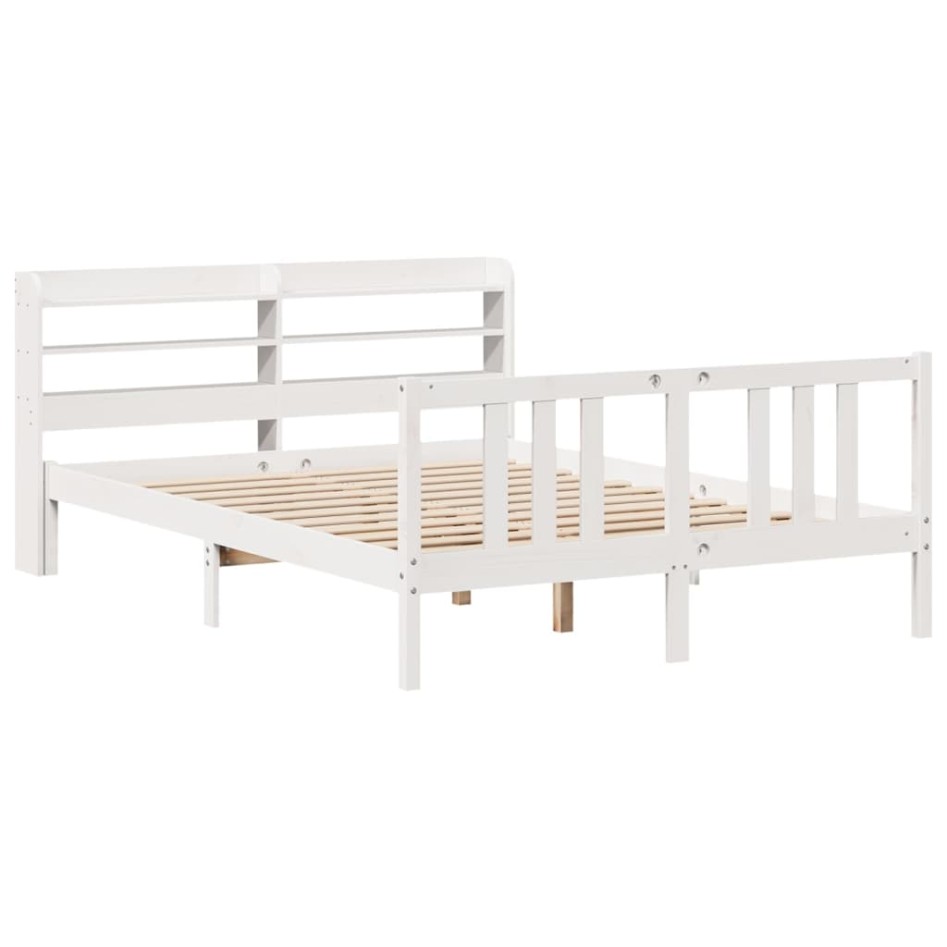 Estructura de cama con cabecero sin colchón blanco 160x200