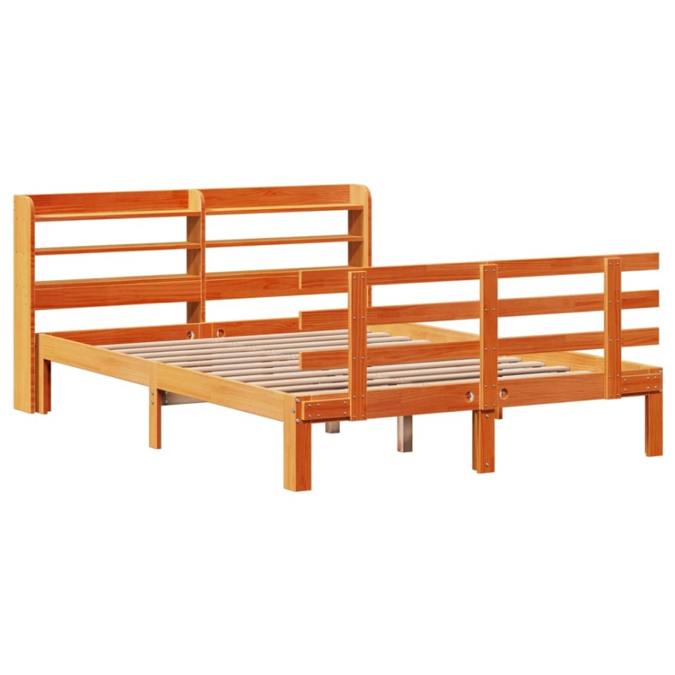 Estructura cama con cabecero madera pino marrón cera 150x200