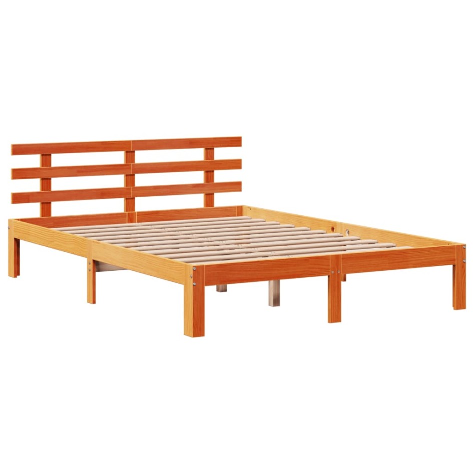 Estructura cama con cabecero madera pino marrón cera 150x200