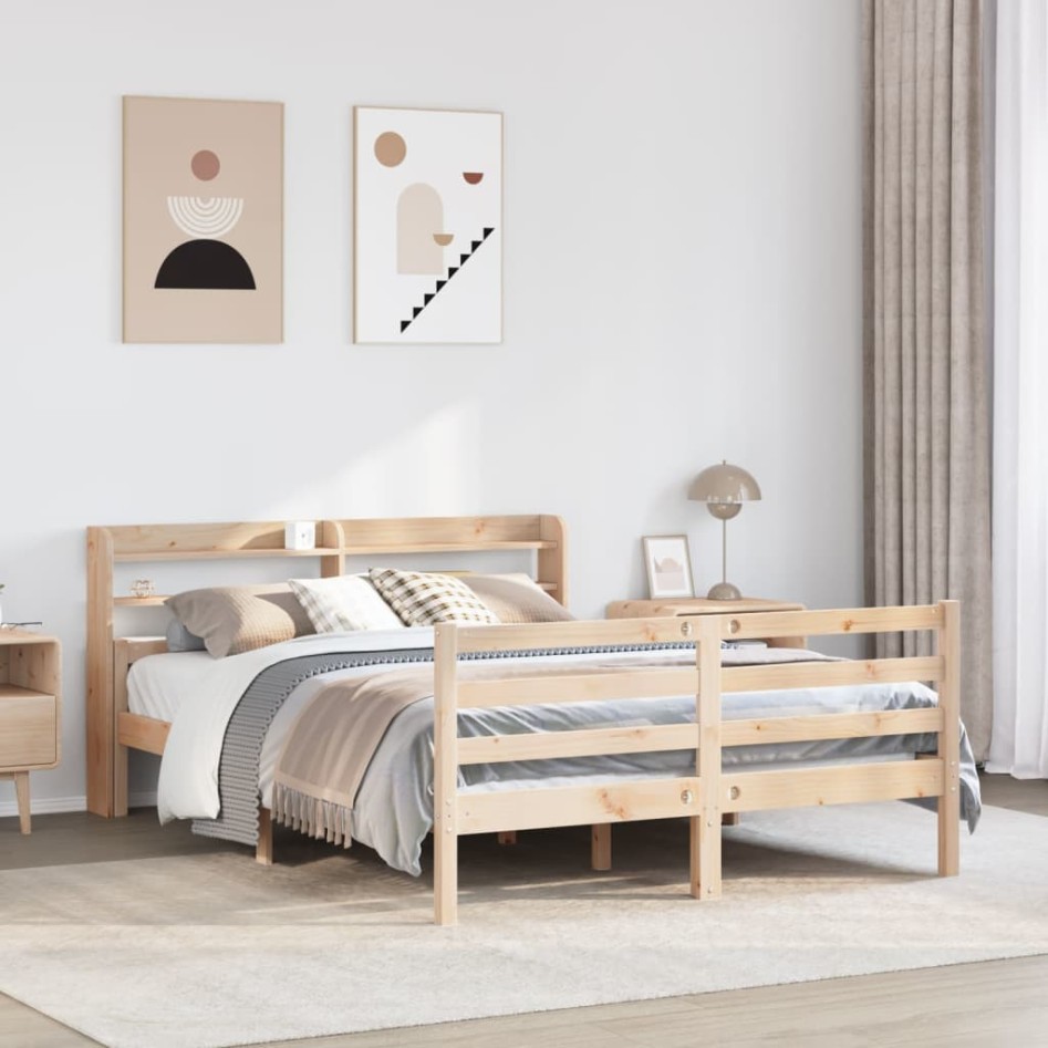 Estructura de cama con cabecero madera de pino blanco