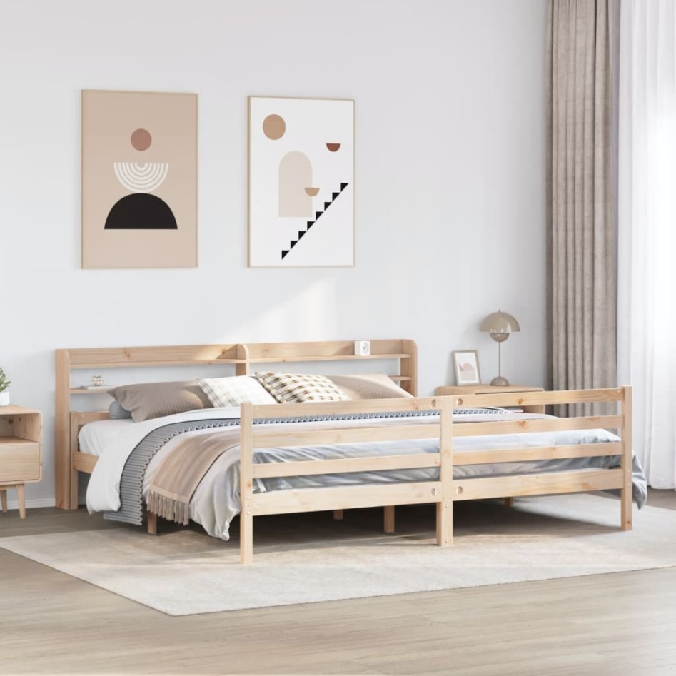 Estructura de cama con cabecero madera maciza de pino