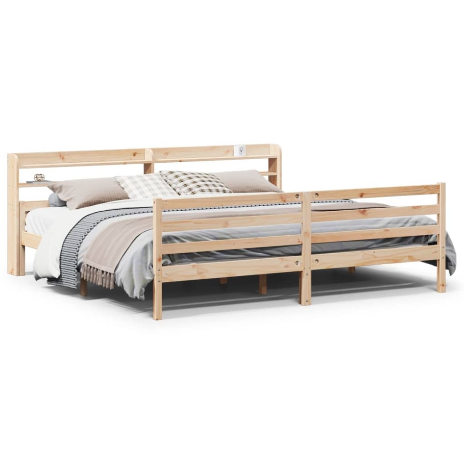 Estructura de cama con cabecero madera maciza de pino