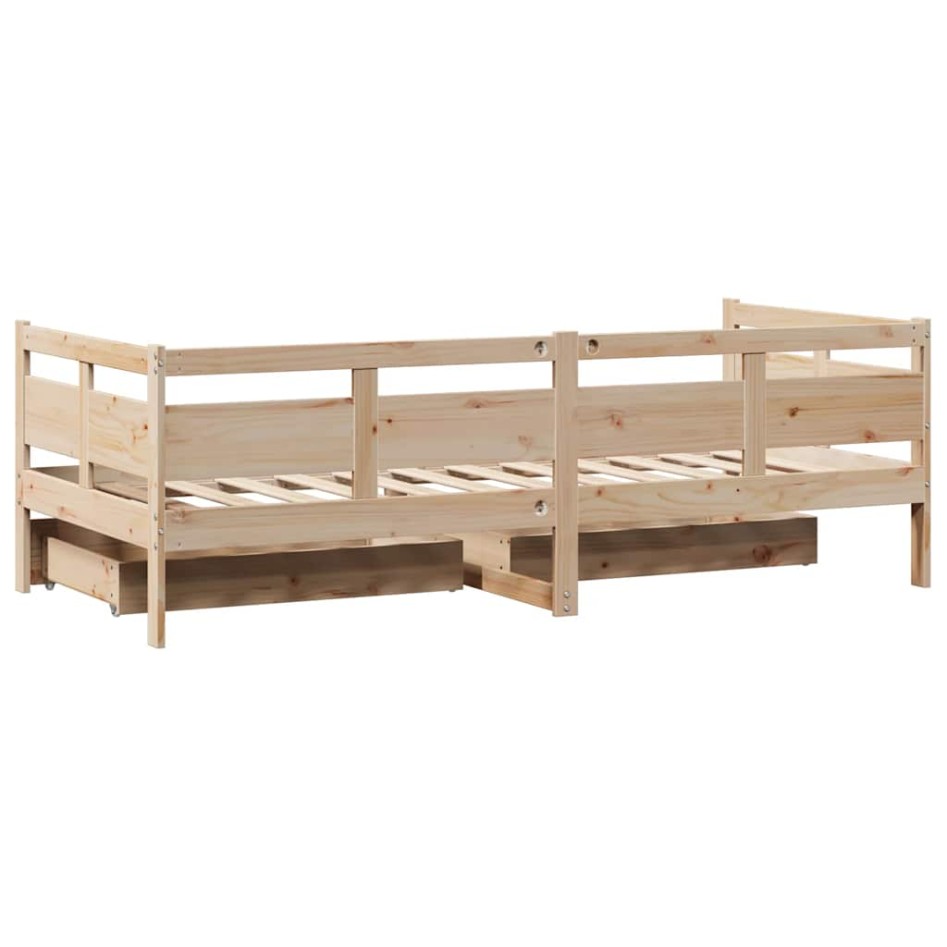 Sofá cama con cajones madera maciza de pino 90x190