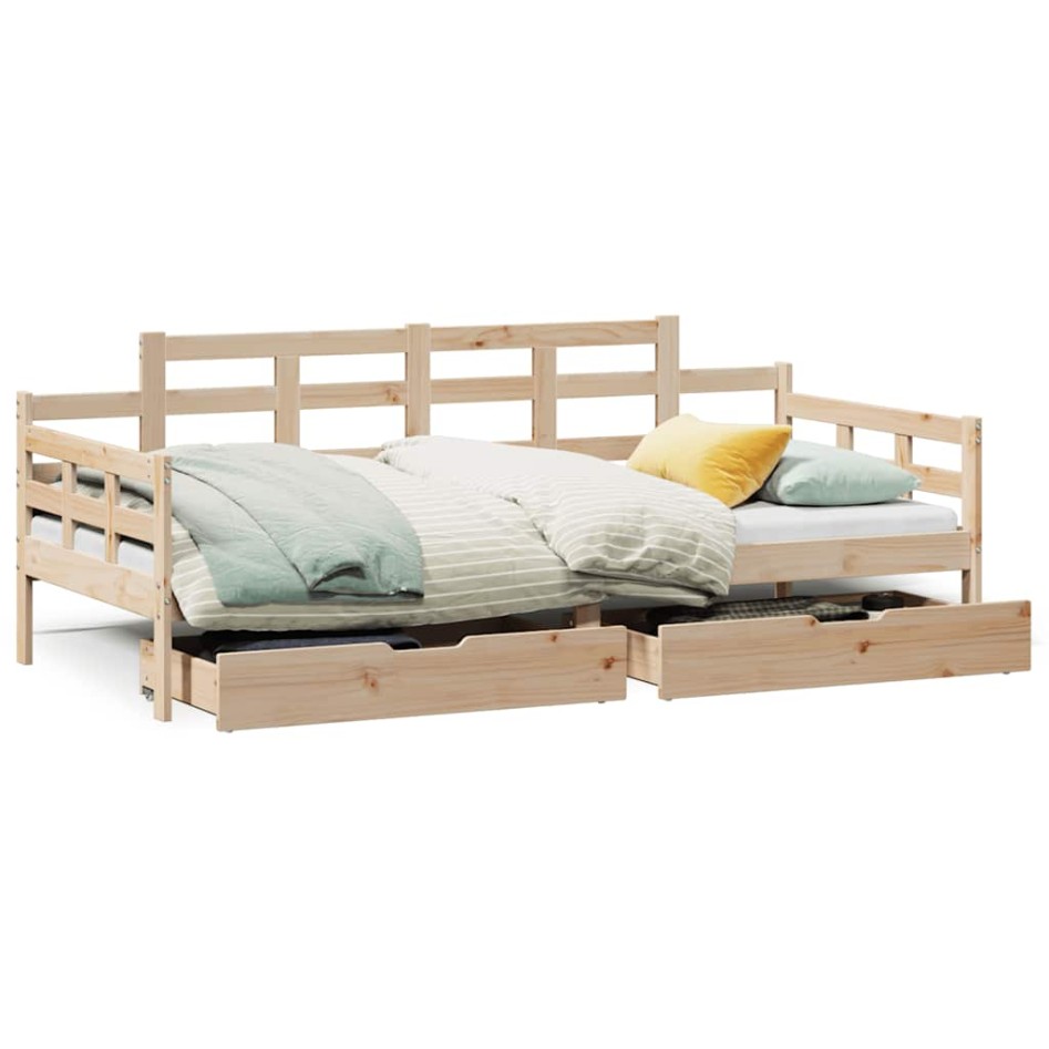 Sofá cama con cajones madera maciza de pino 90x190