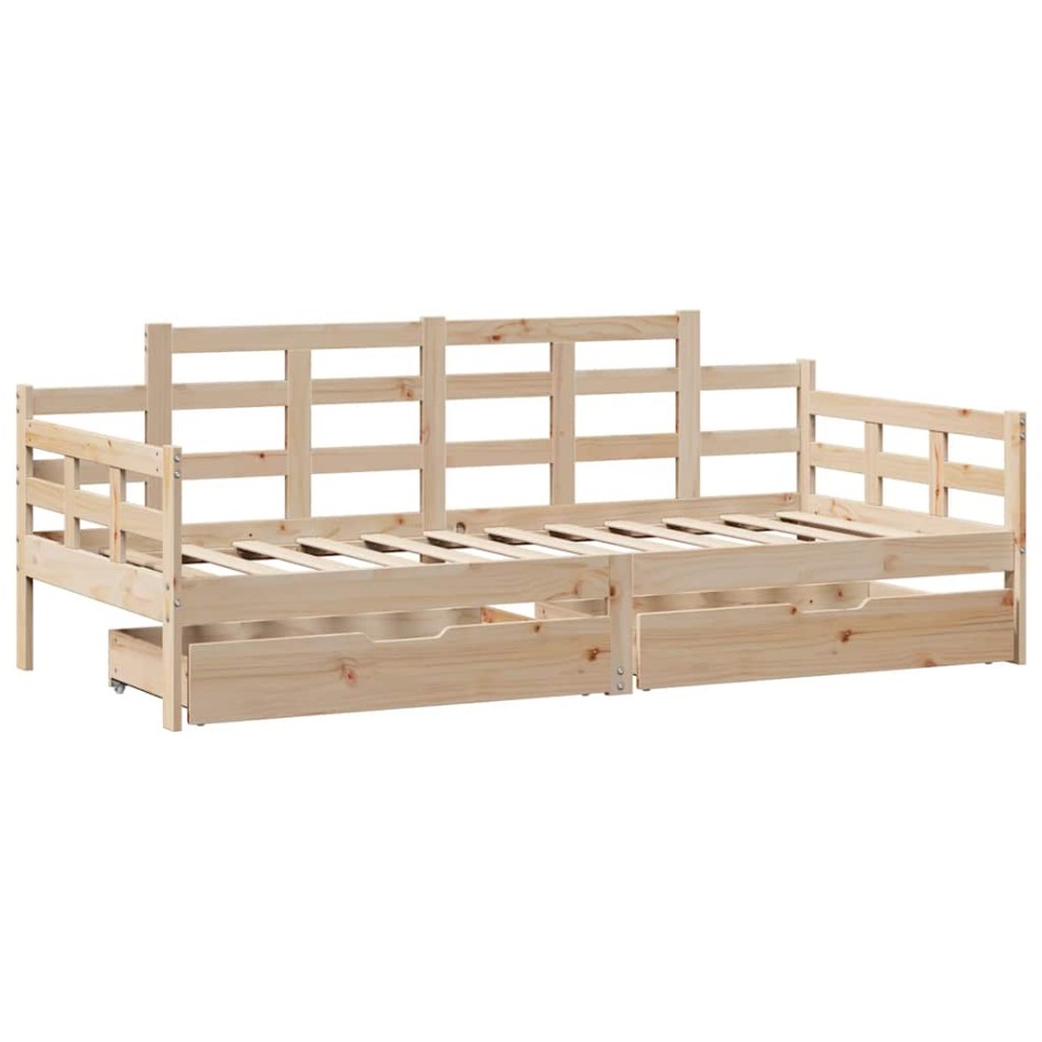 Sofá cama con cajones madera maciza de pino 90x190