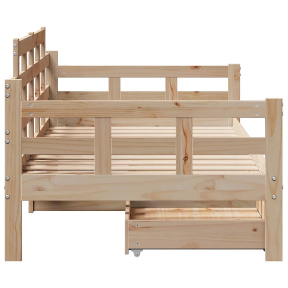 Sofá cama con cajones madera maciza de pino 90x190