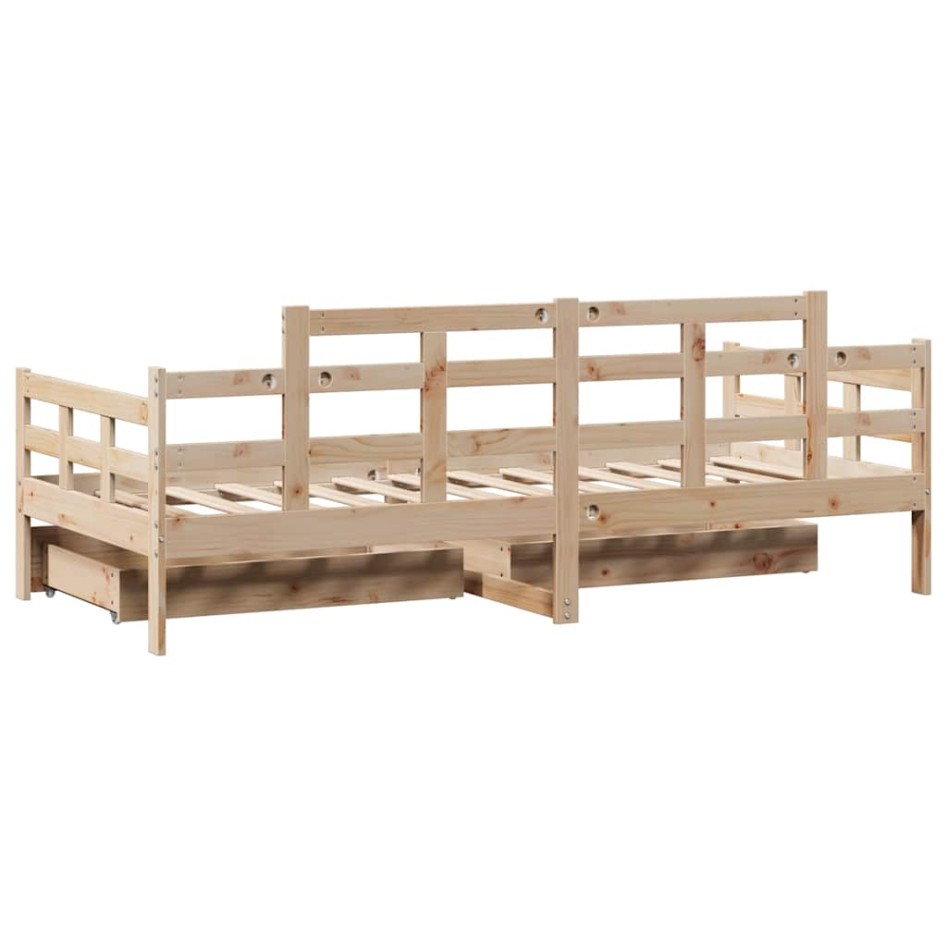 Sofá cama con cajones madera maciza de pino 90x190