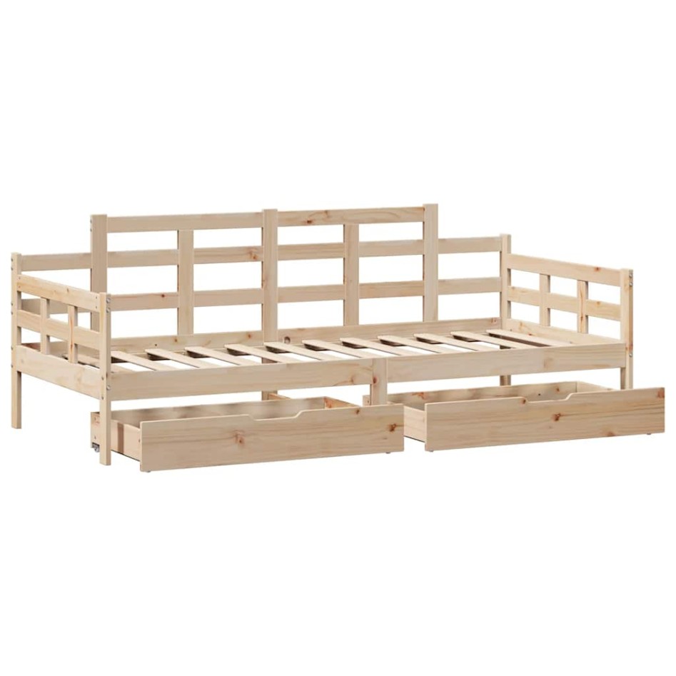 Sofá cama con cajones madera maciza de pino 90x190