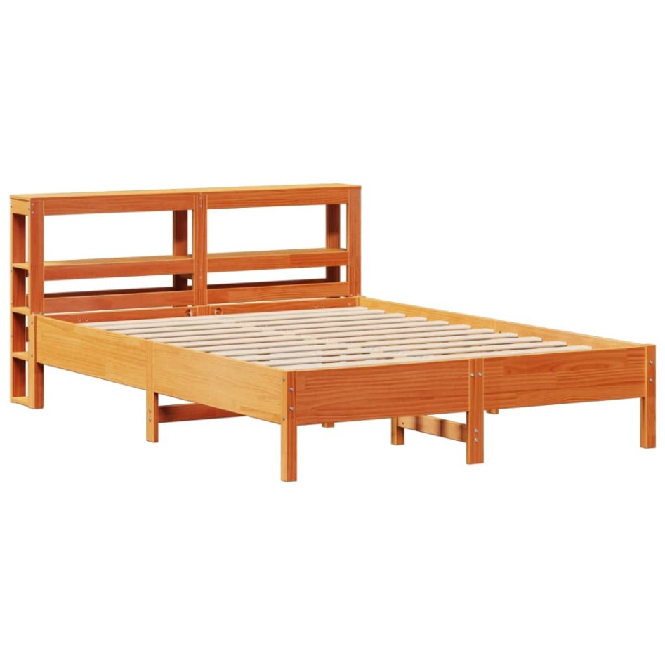 Cama sin colchón madera maciza de pino marrón cera 140x200