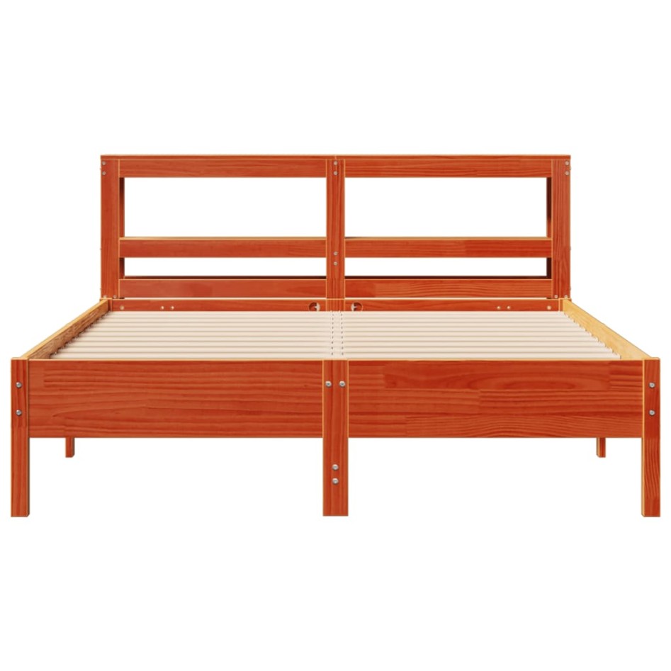 Cama sin colchón madera maciza de pino marrón cera 140x200