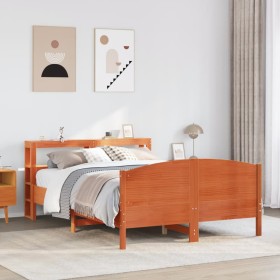 Cama sin colchón madera maciza de pino marrón cera 140x200