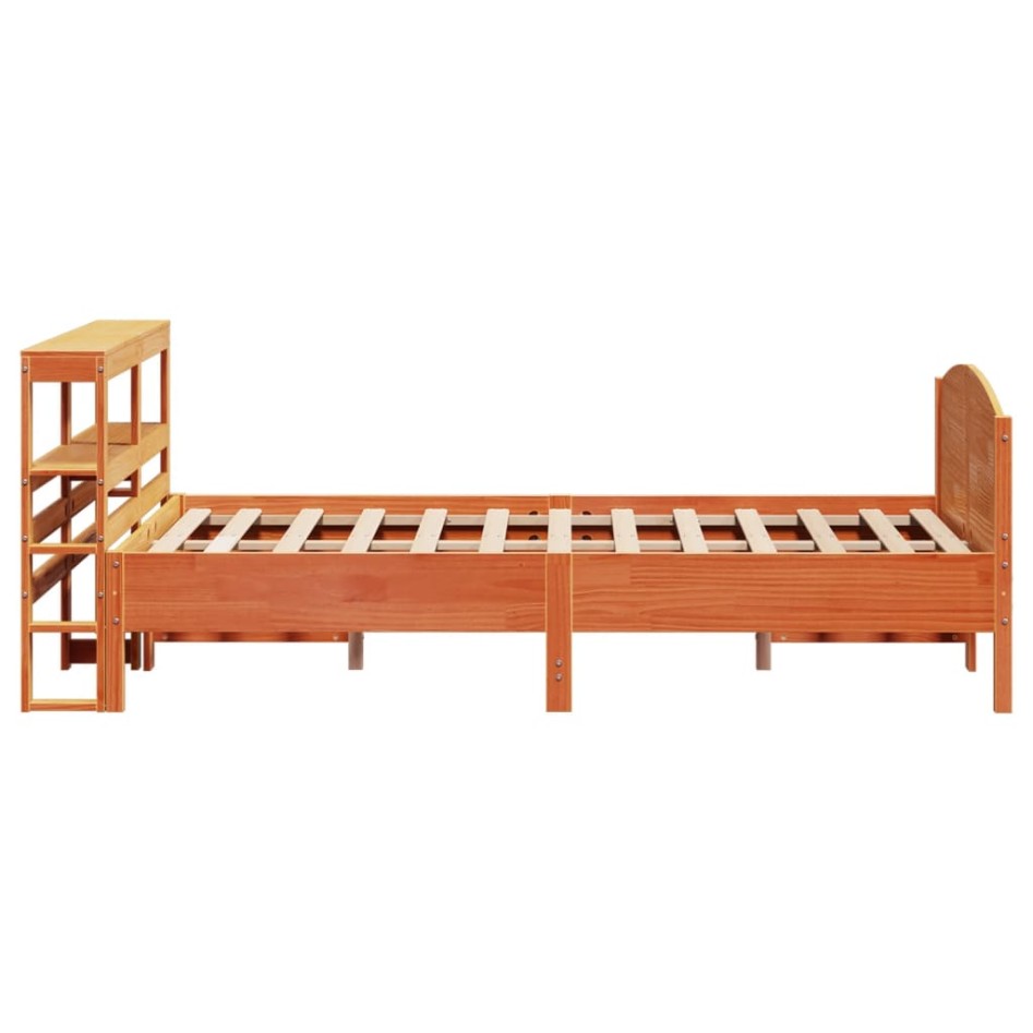 Cama sin colchón madera maciza de pino marrón cera 140x190