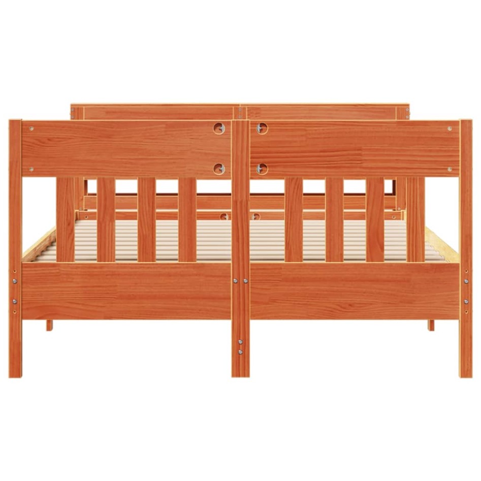 Cama sin colchón madera maciza de pino marrón cera 140x190