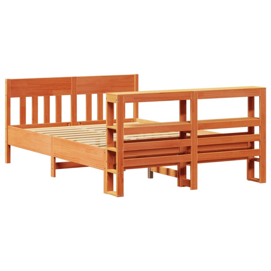 Cama sin colchón madera maciza de pino marrón cera 140x190