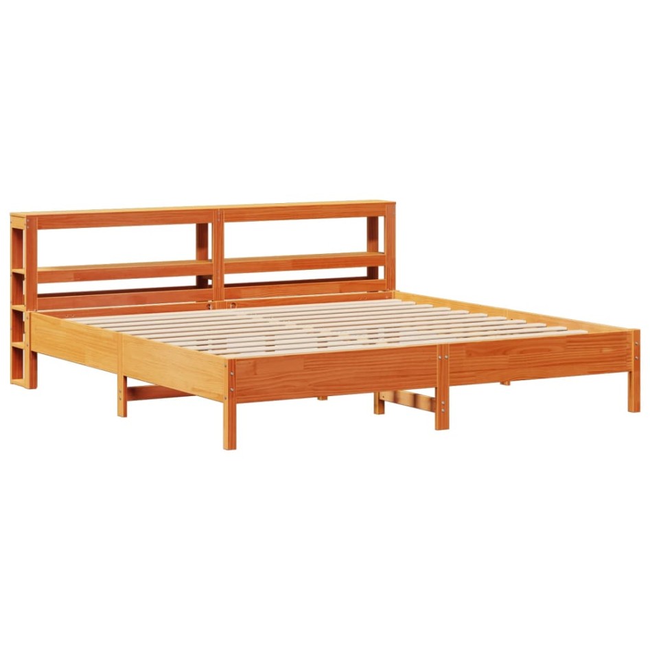 Cama sin colchón madera maciza de pino marrón cera 200x200