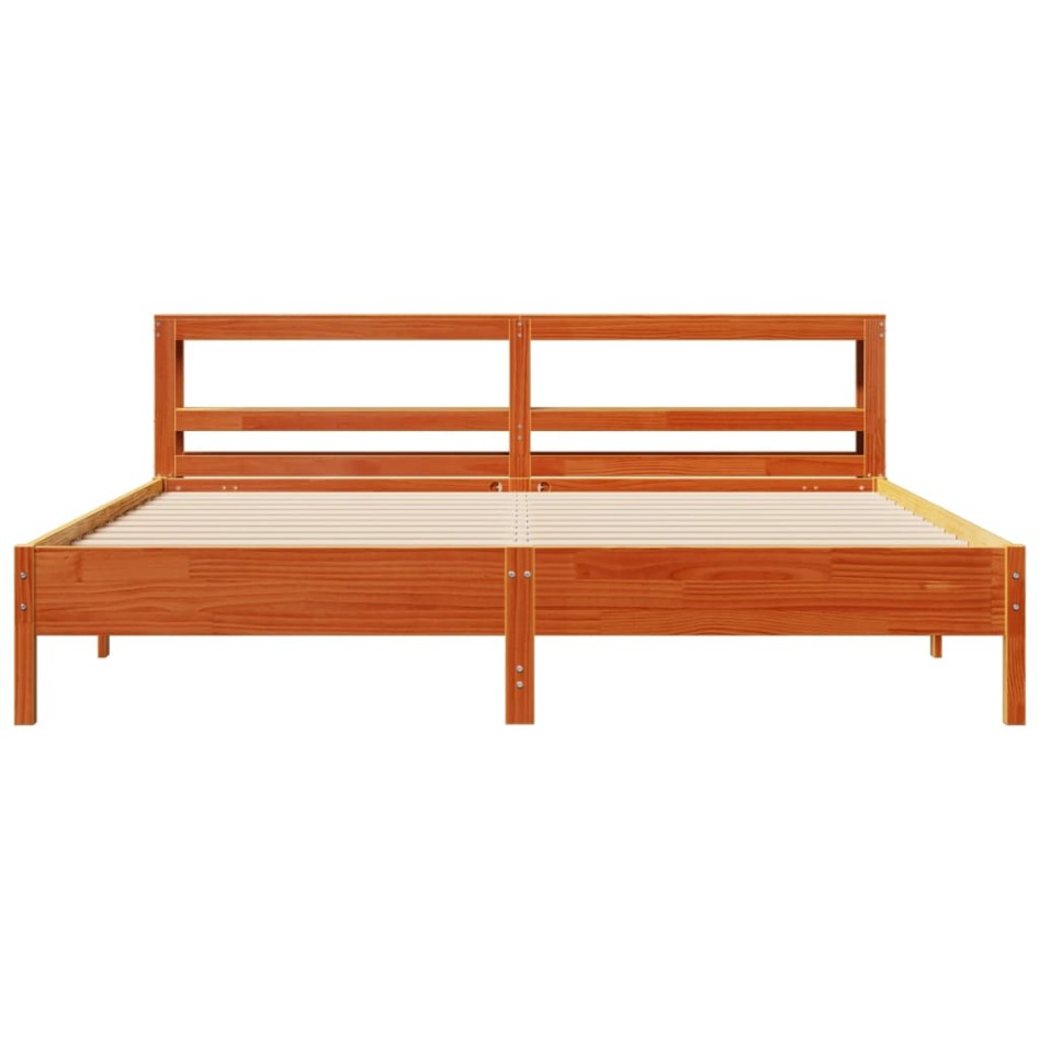 Cama sin colchón madera maciza de pino marrón cera 200x200