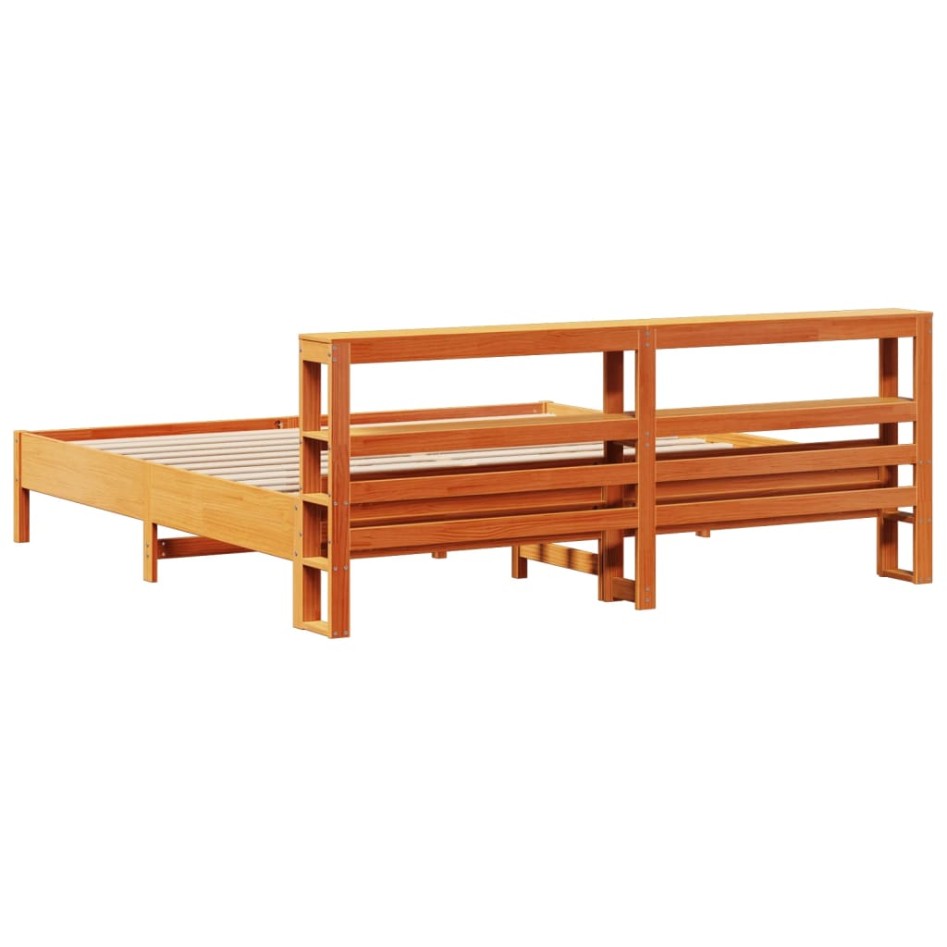 Cama sin colchón madera maciza de pino marrón cera 200x200