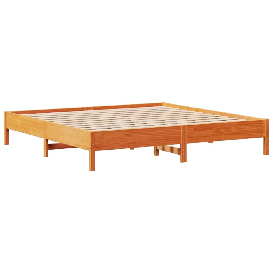 Cama sin colchón madera maciza de pino marrón cera 200x200