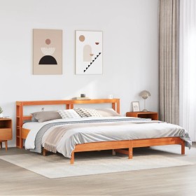 Cama sin colchón madera maciza de pino marrón cera 180x200