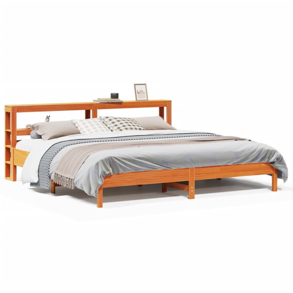 Cama sin colchón madera maciza de pino marrón cera 180x200