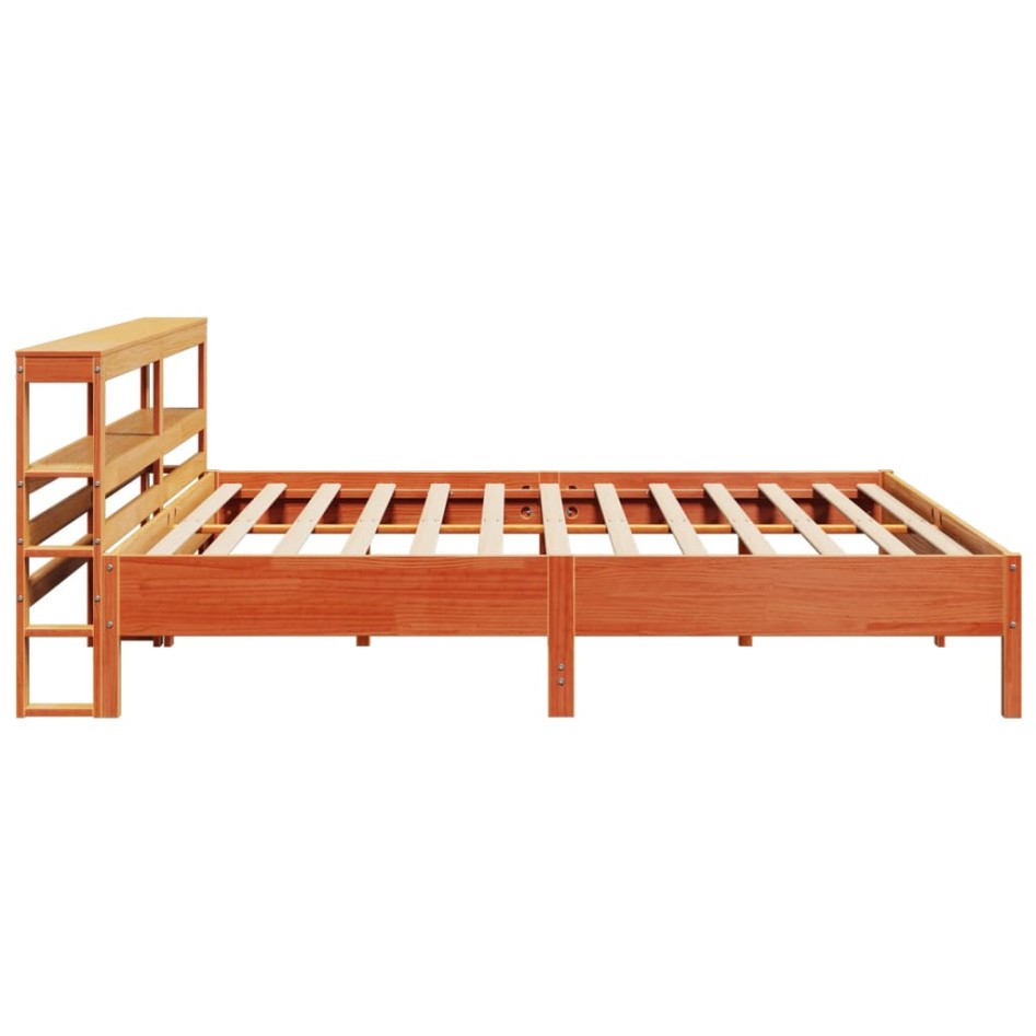 Cama sin colchón madera maciza de pino marrón cera 180x200