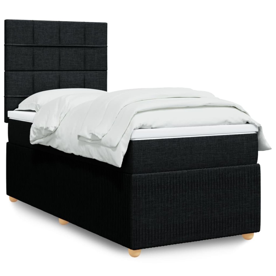 Cama box spring con colchón tela negro 80x200