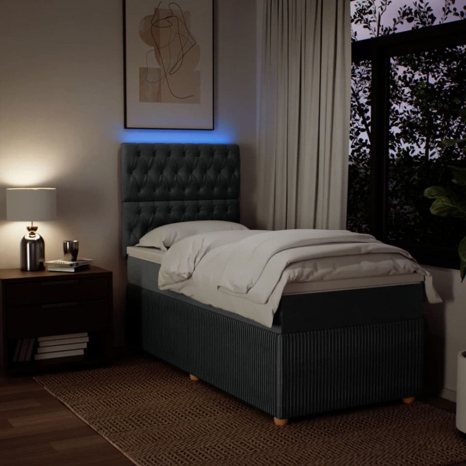 Cama box spring con colchón tela gris oscuro 80x200