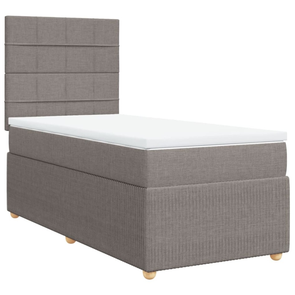 Cama box spring con colchón tela gris taupe 90x200