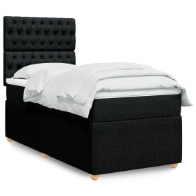 Cama box spring con colchón tela negro 90x200