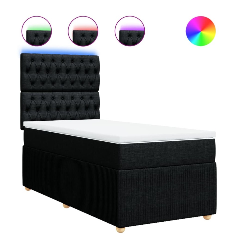 Cama box spring con colchón tela negro 90x200