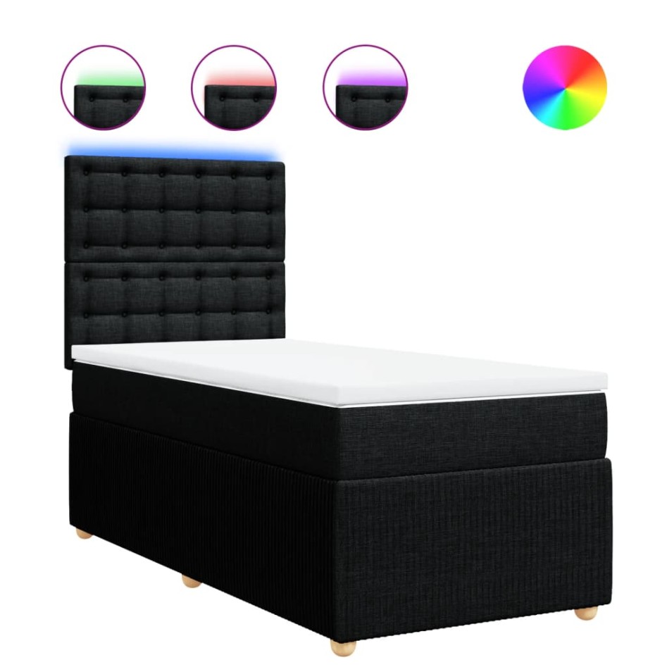 Cama box spring con colchón tela negro 90x200