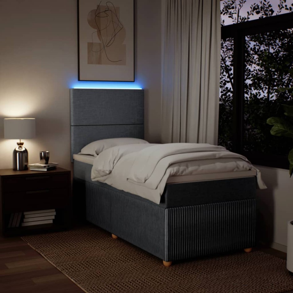 Cama box spring con colchón tela gris claro 100x200