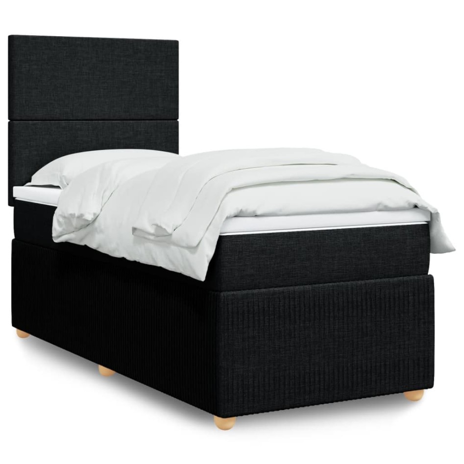 Cama box spring con colchón tela negro 100x200