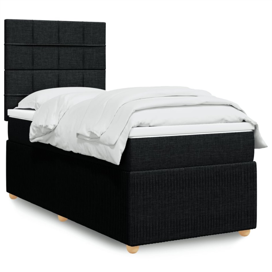 Cama box spring con colchón tela negro 100x200