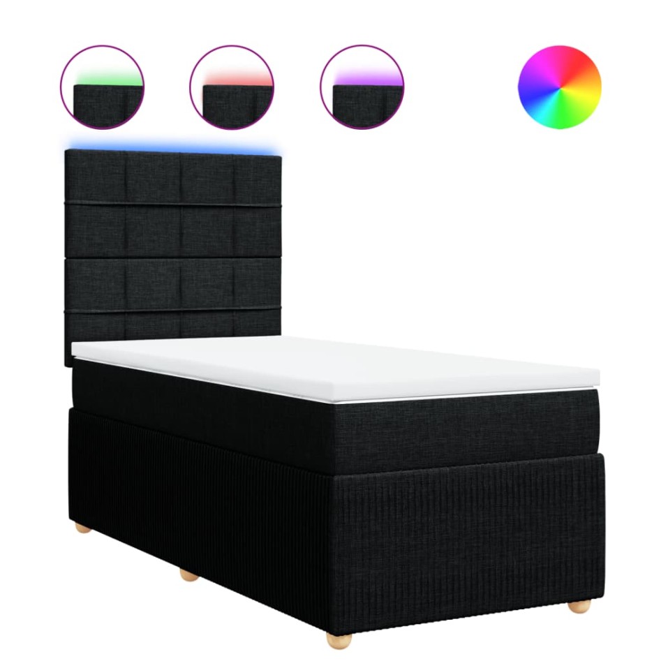 Cama box spring con colchón tela negro 100x200