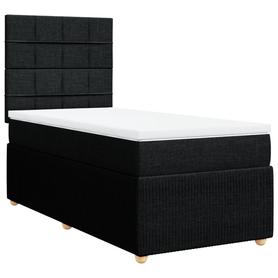 Cama box spring con colchón tela negro 100x200