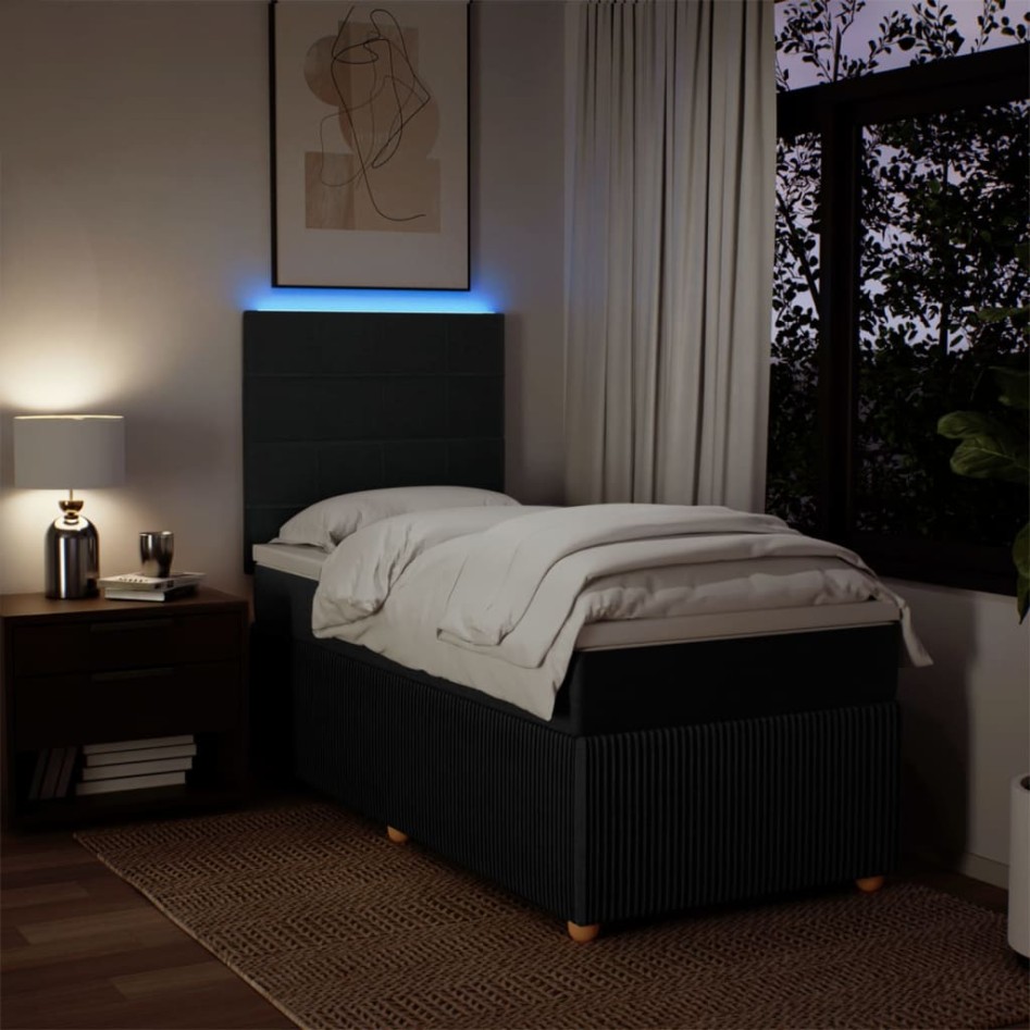 Cama box spring con colchón tela negro 100x200