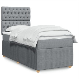 Cama box spring con colchón tela gris claro 100x200