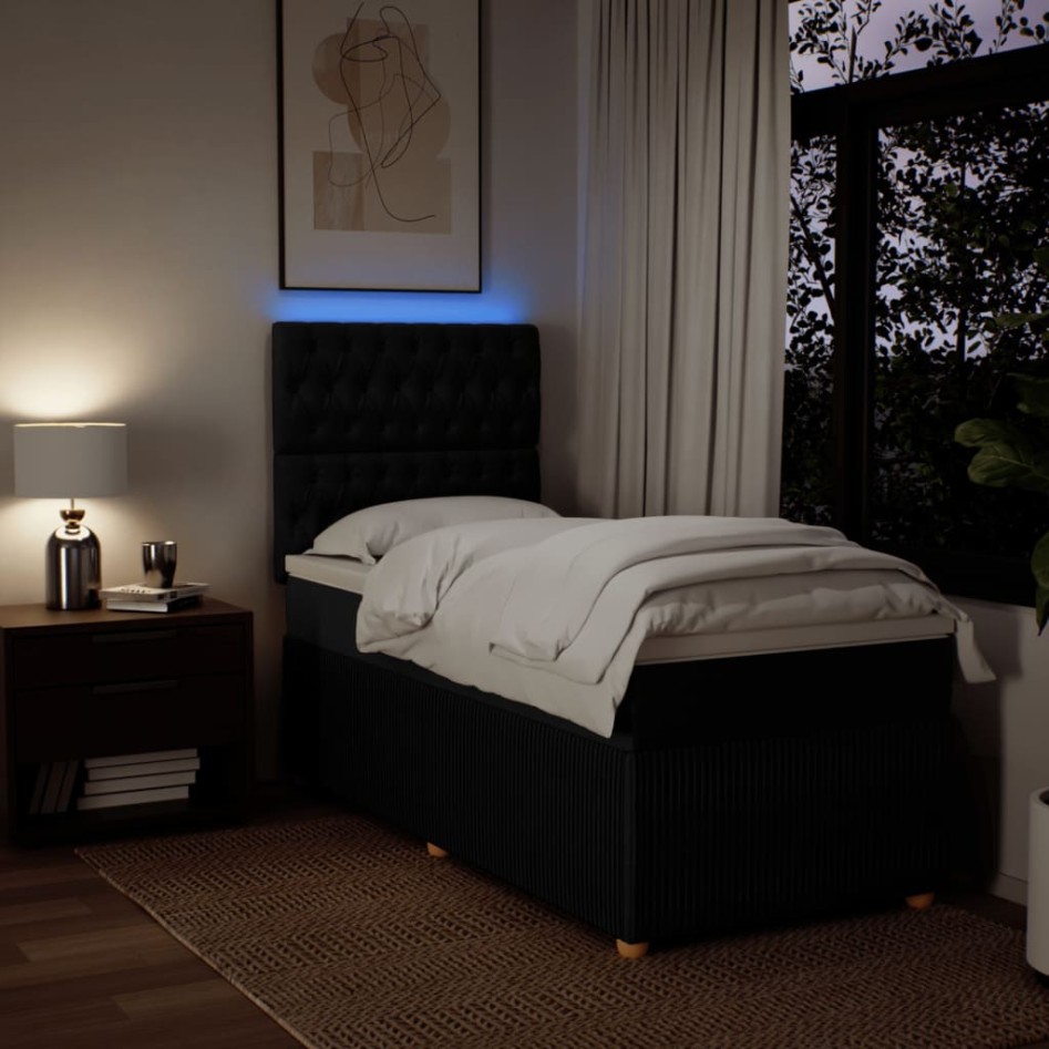 Cama box spring con colchón tela negro 100x200