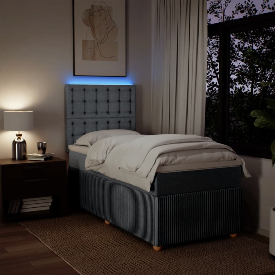 Cama box spring con colchón tela gris claro 100x200