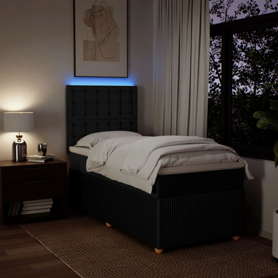 Cama box spring con colchón tela negro 100x200