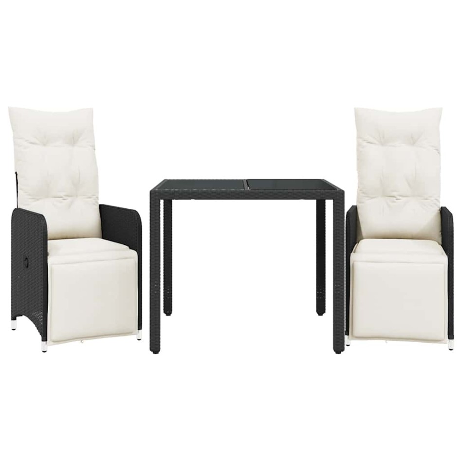 Mesita y sillas jardín 3 pzas y cojines ratán sintético