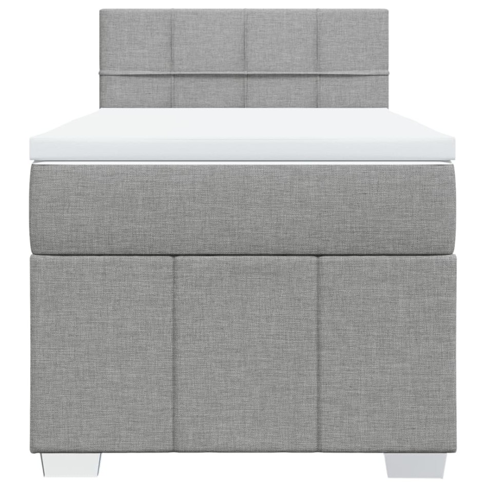 Cama box spring con colchón tela gris claro 80x200