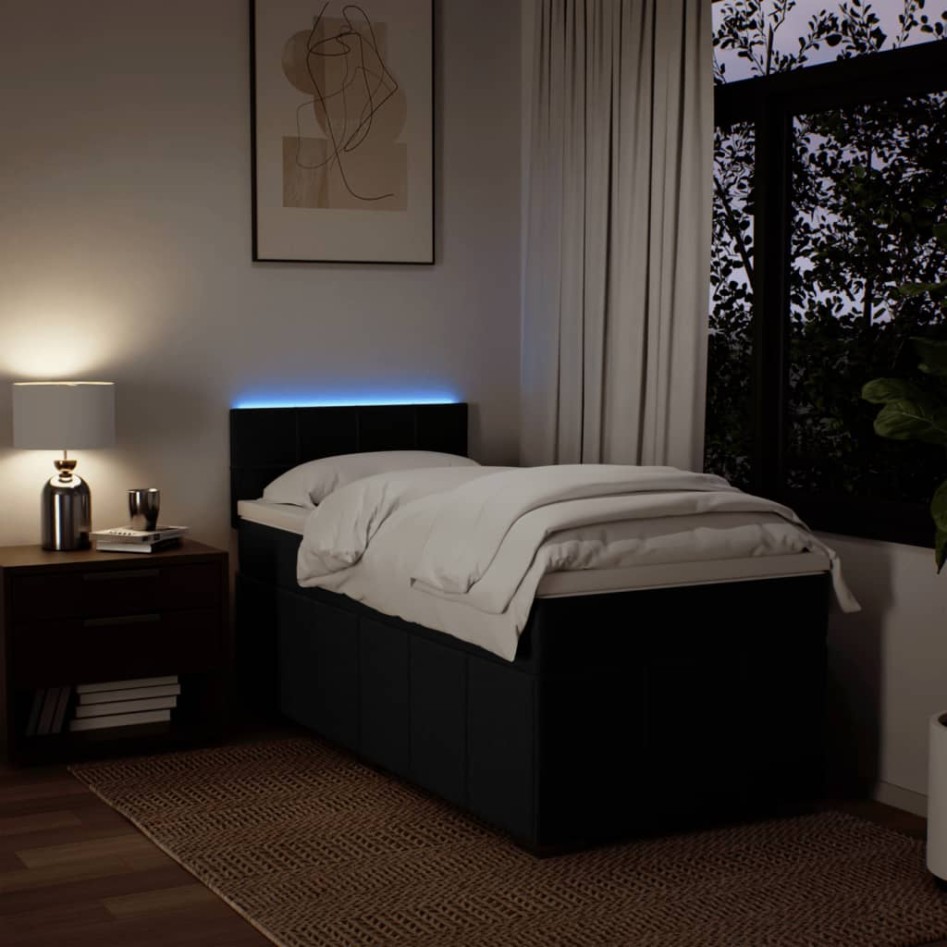 Cama box spring con colchón tela negro 80x200