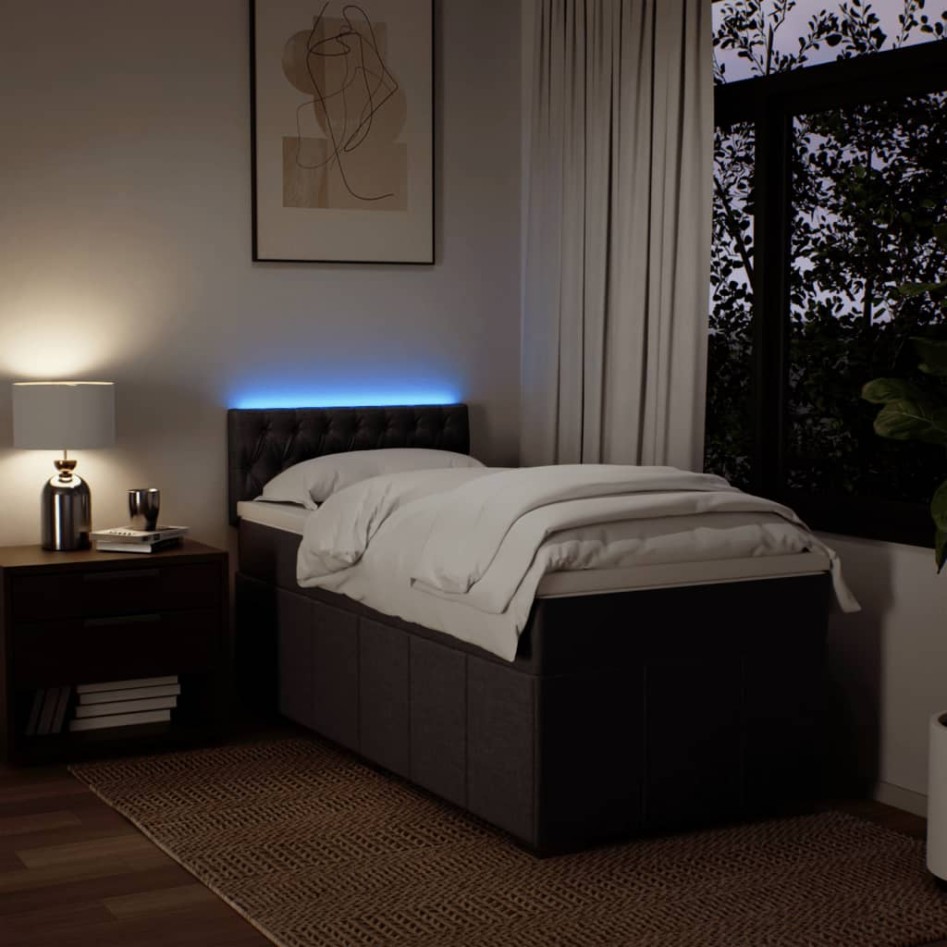 Cama box spring con colchón tela marrón oscuro 80x200