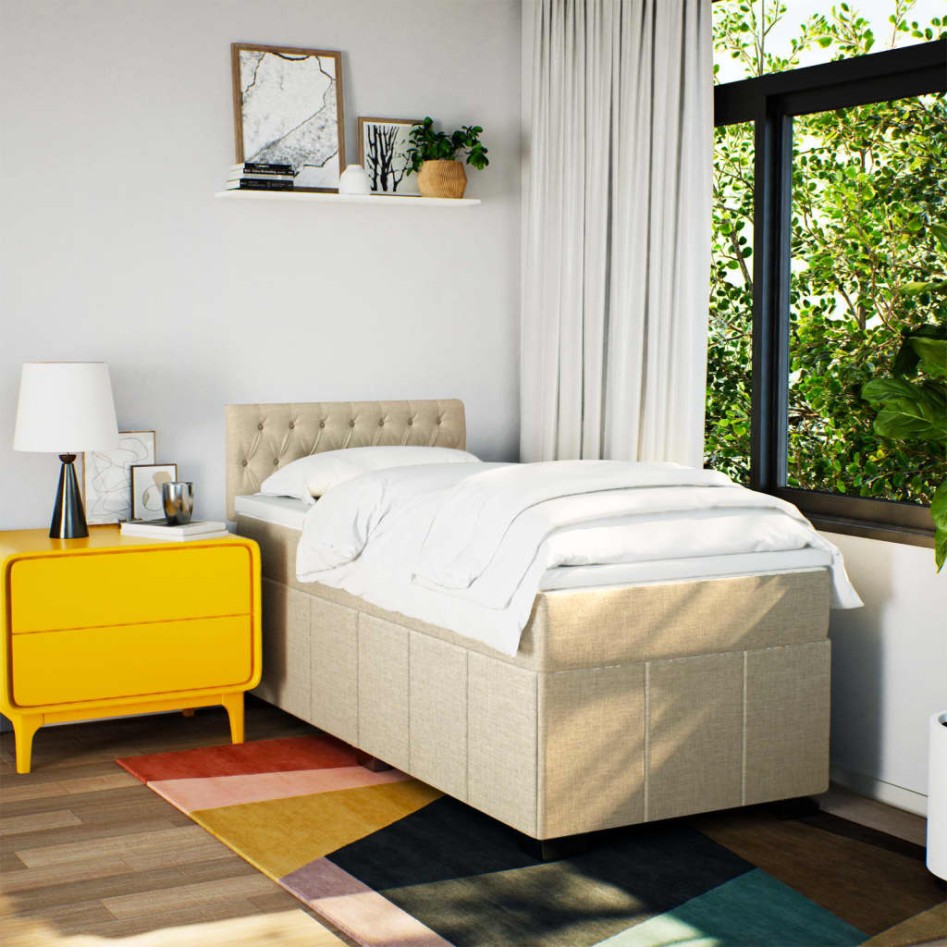 Cama box spring con colchón tela color crema 80x200