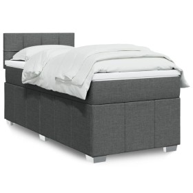 Cama box spring con colchón tela gris oscuro 90x190